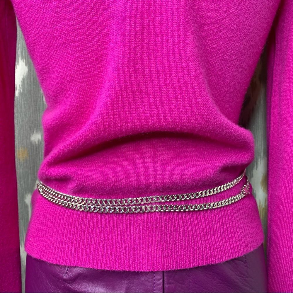 Ralph Lauren Blue Label Fuchsia Italian Cashmere Ruffle Front Cardigan Sweater - Picture 14 of 16